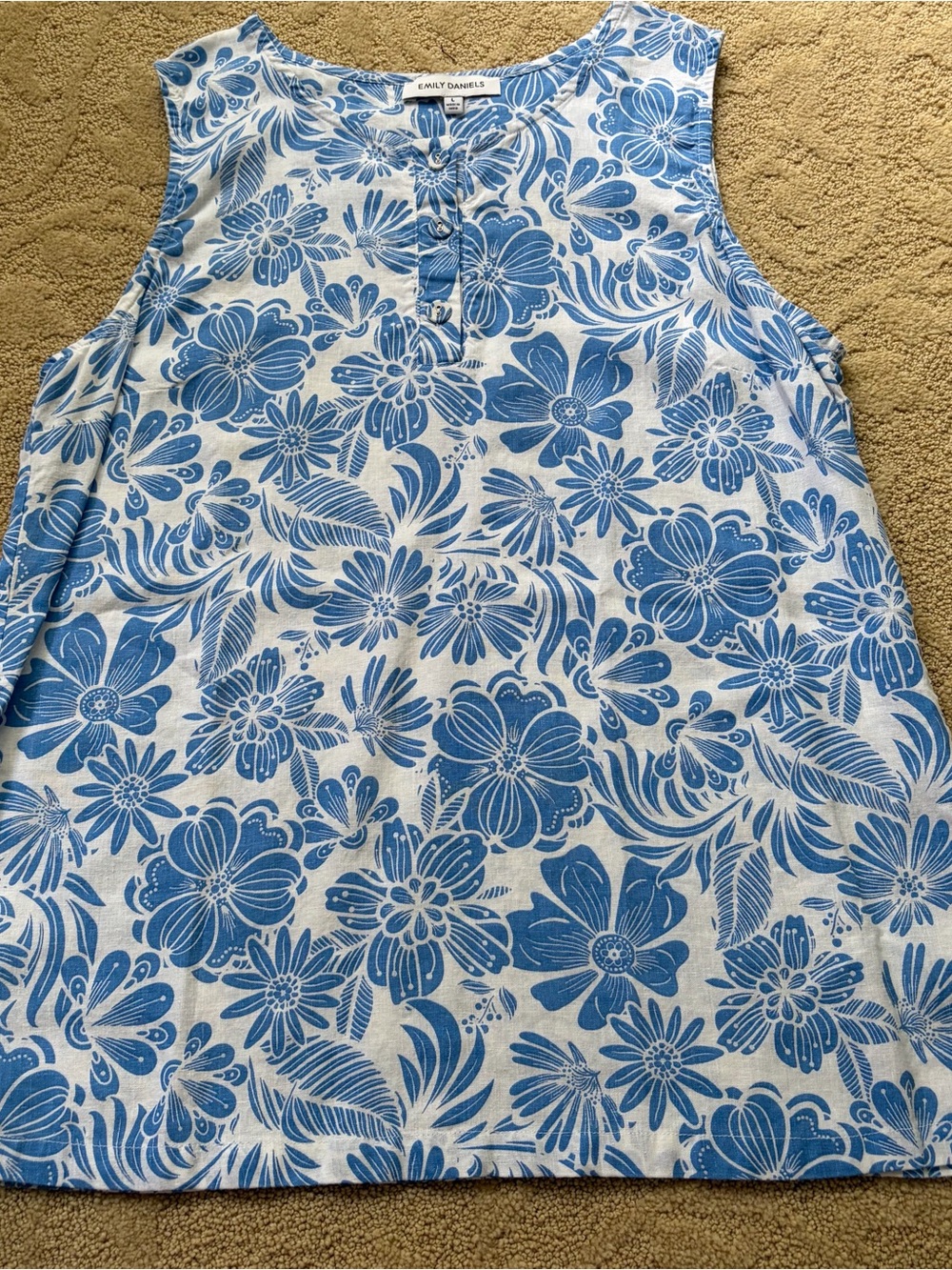 Emily Daniels Blue Floral Sleeveless Tank Top